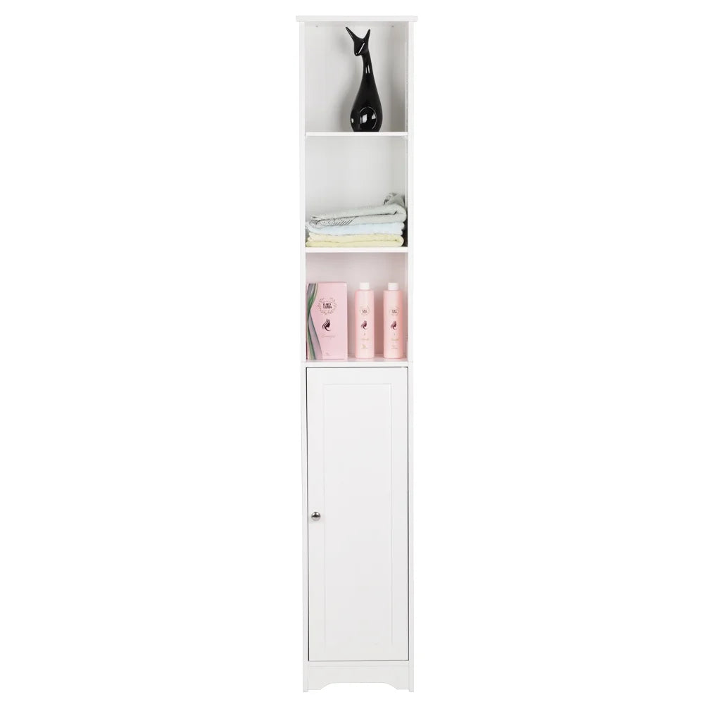 Tall Narrow Bathroom Storage Cabinet with 3 Open Shelves and 1 Door U9916