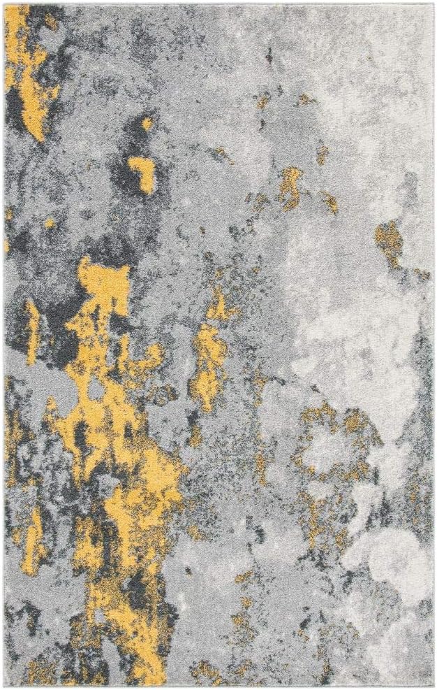 Modern Abstract Area Rug - 5'1" x 7'6", Grey & Yellow, Easy Care R590