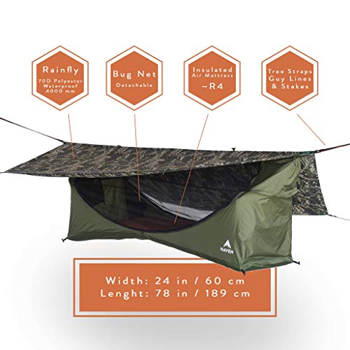 Lay Flat Hammock Tent with Mosquito Net, Insulated Pad and Rainfly D732