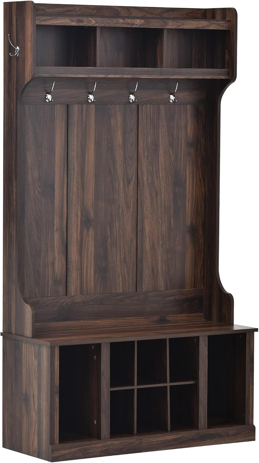 Hall Tree with 6 Hooks, Entryway Bench, Storage Bench D5166