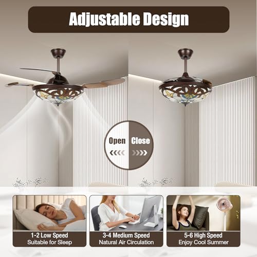 Tiffany Style 42 Inch Stained Glass Ceiling Fan with Light and Remote Control X80082