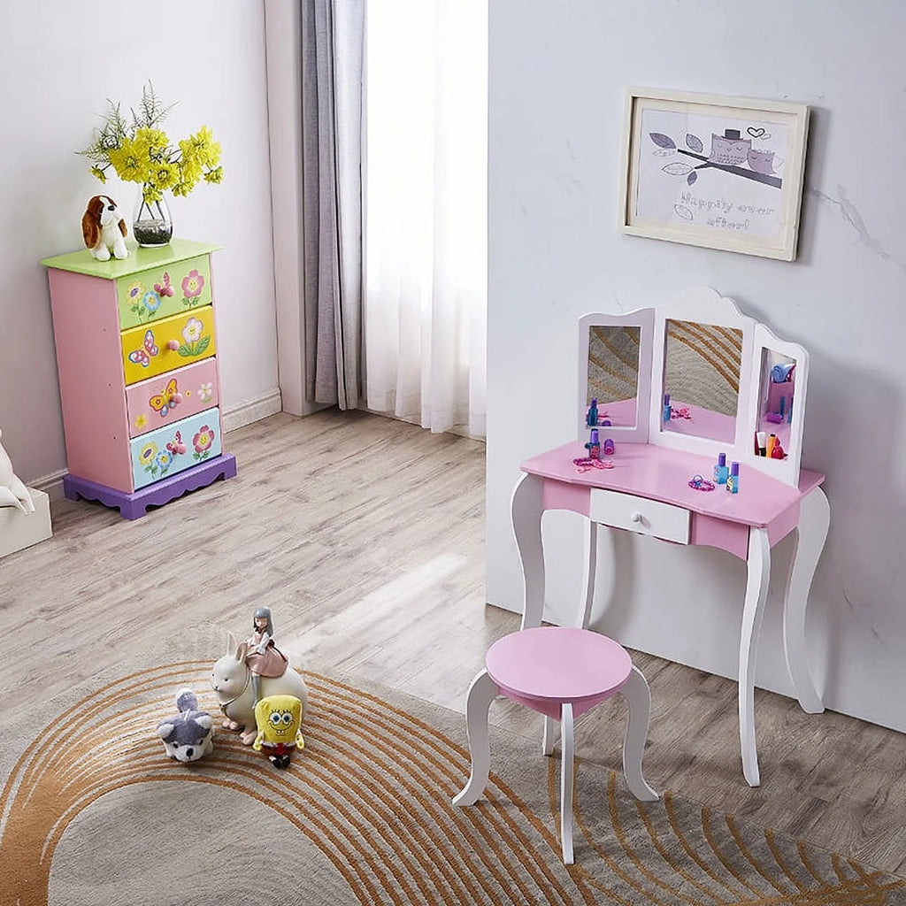 Kids Vanity Set with Mirror and Table, Pink B9511