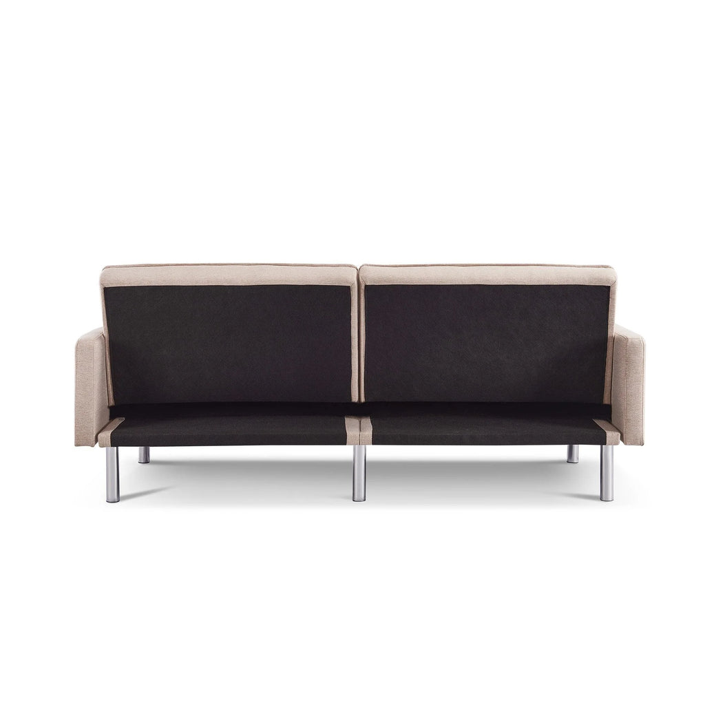 Extra Long Tufted Beige Fabric Futon Adjustable Sofa Bed J212