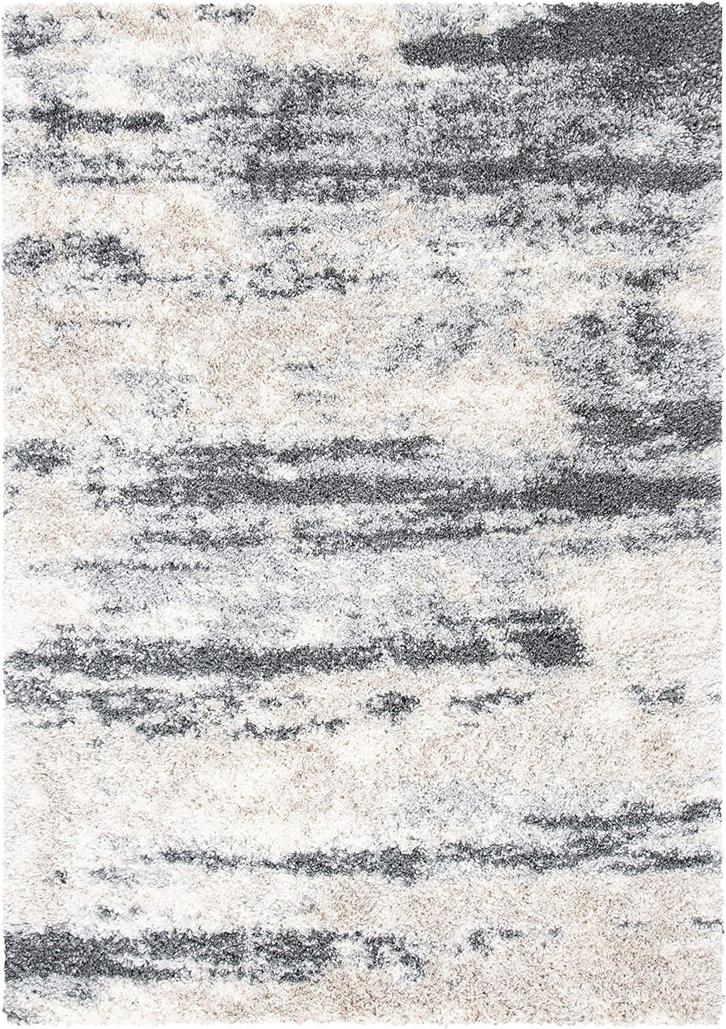 Shag Area Rug - 8' x 10', Grey & Ivory, Modern Design, Non-Shedding V749939