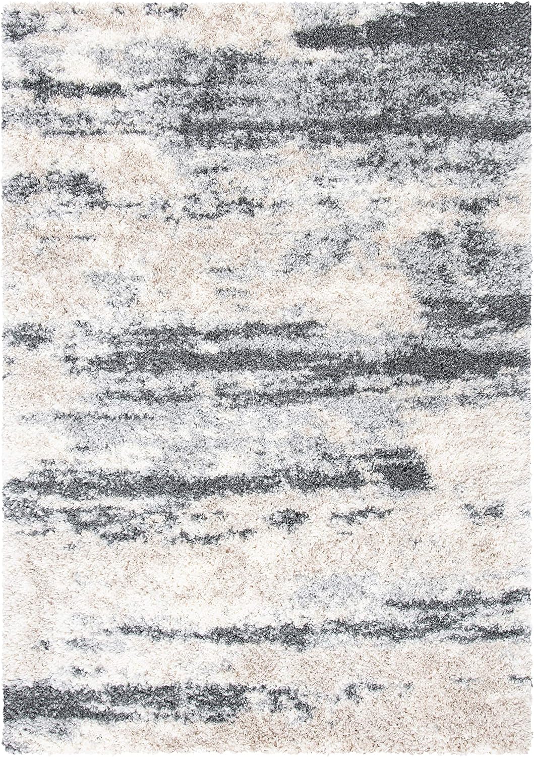 Shag Area Rug - 8' x 10', Grey & Ivory, Modern Design, Non-Shedding V749939