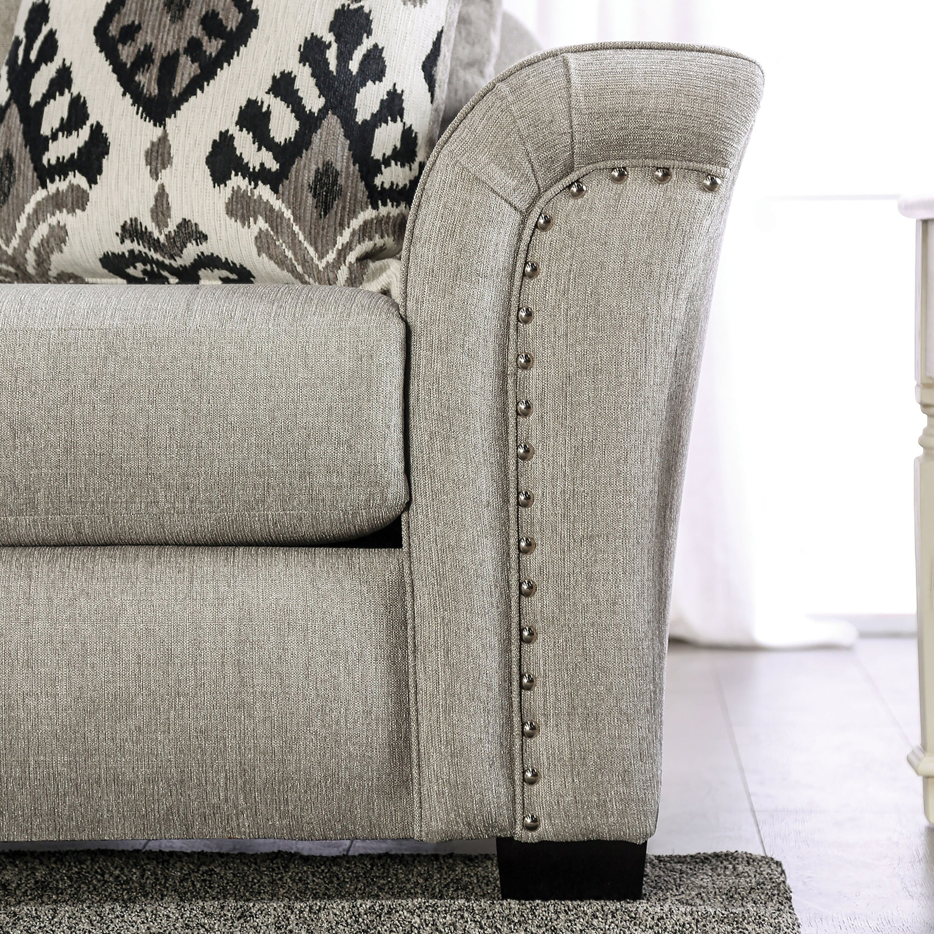 Transitional Light Taupe Fabric Upholstered Sofa with Flared Arms K372