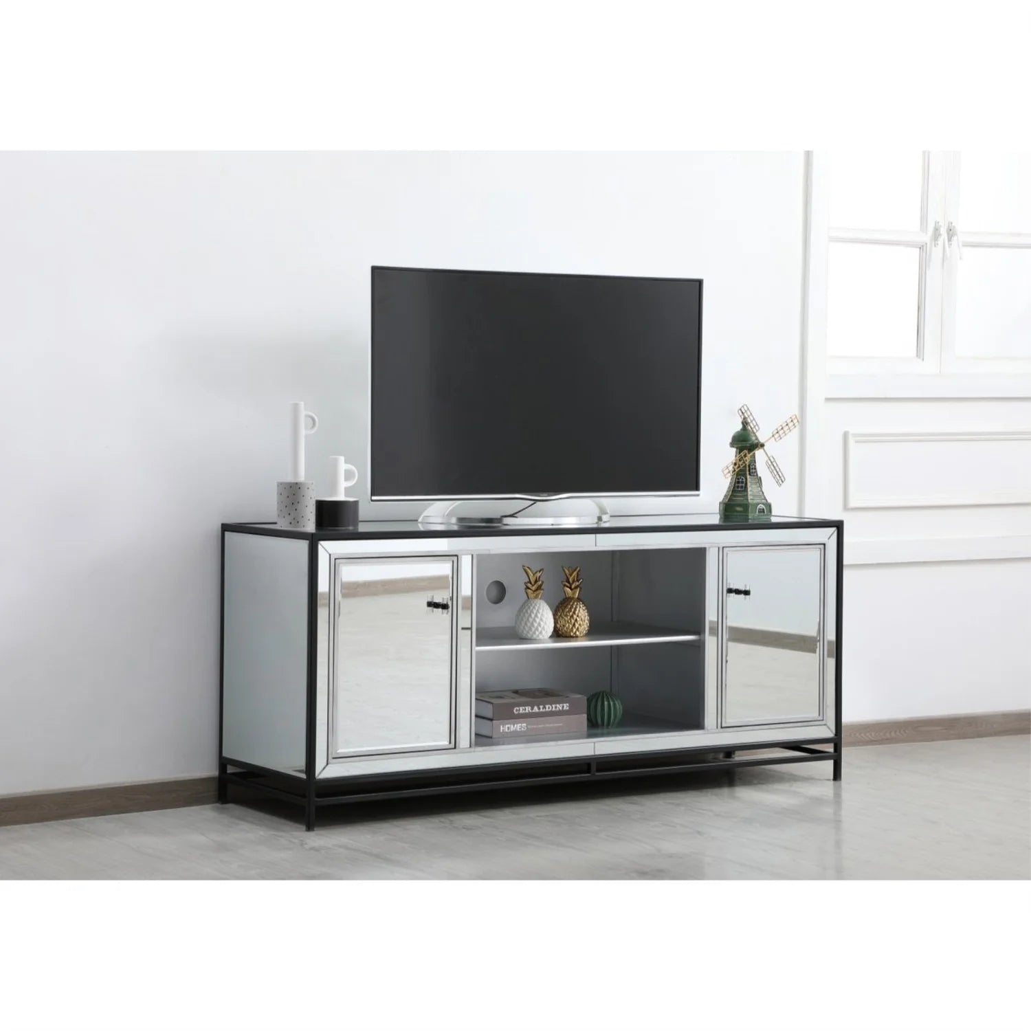 Mirrored TV Stand for TVs up to 55" in Black T40278