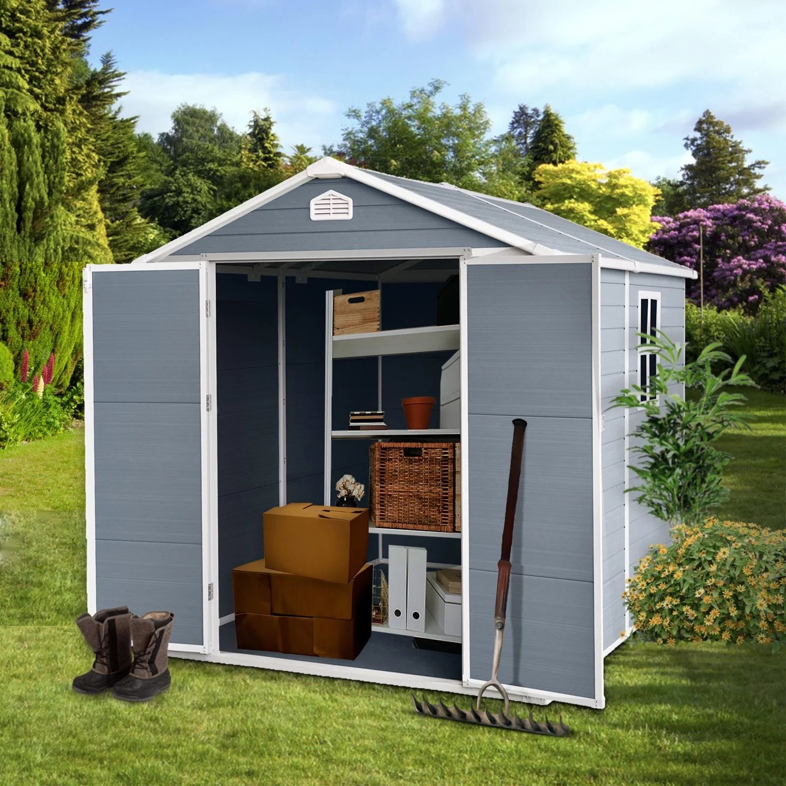 Outdoor Resin Storage Shed with Reinforced Floor and Lockable Door G370