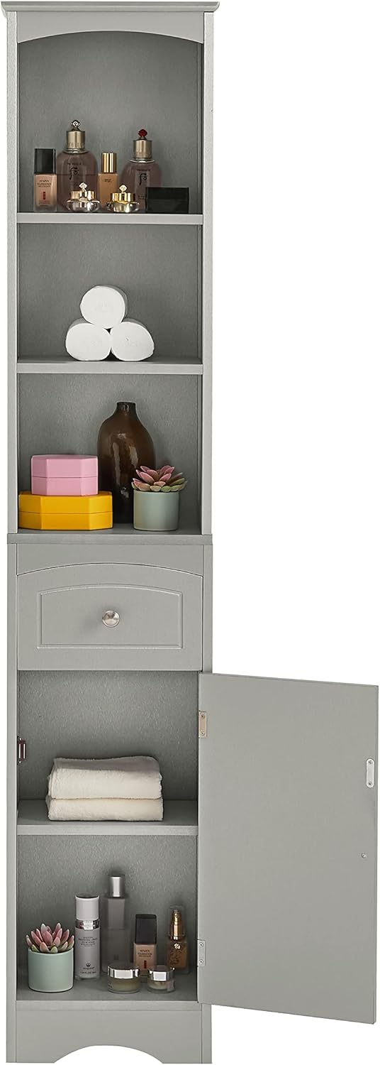 Narrow Freestanding Bathroom Storage Cabinet with 3-Tier Shelf and Drawer O805