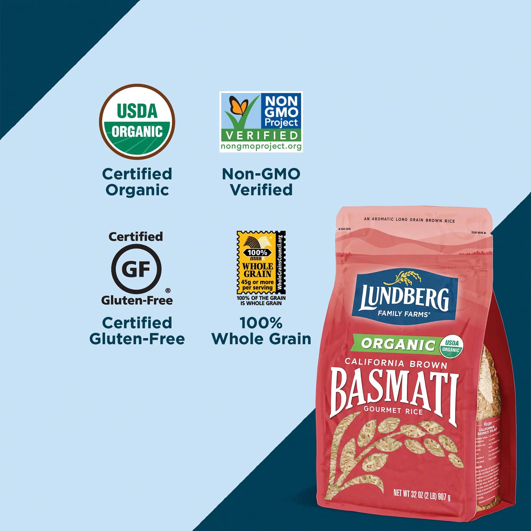 Organic California Brown Basmati Rice, Whole Grain, Gluten-Free, 32 Ounce W10478