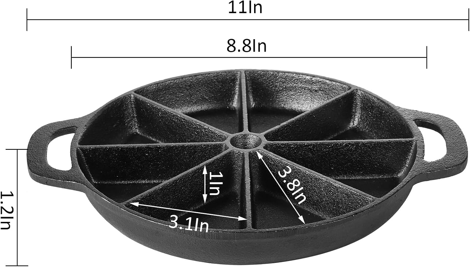 Cast Iron Wedge Pan, Non-Stick Round Corn Bread Skillet with Double Handles Z5023