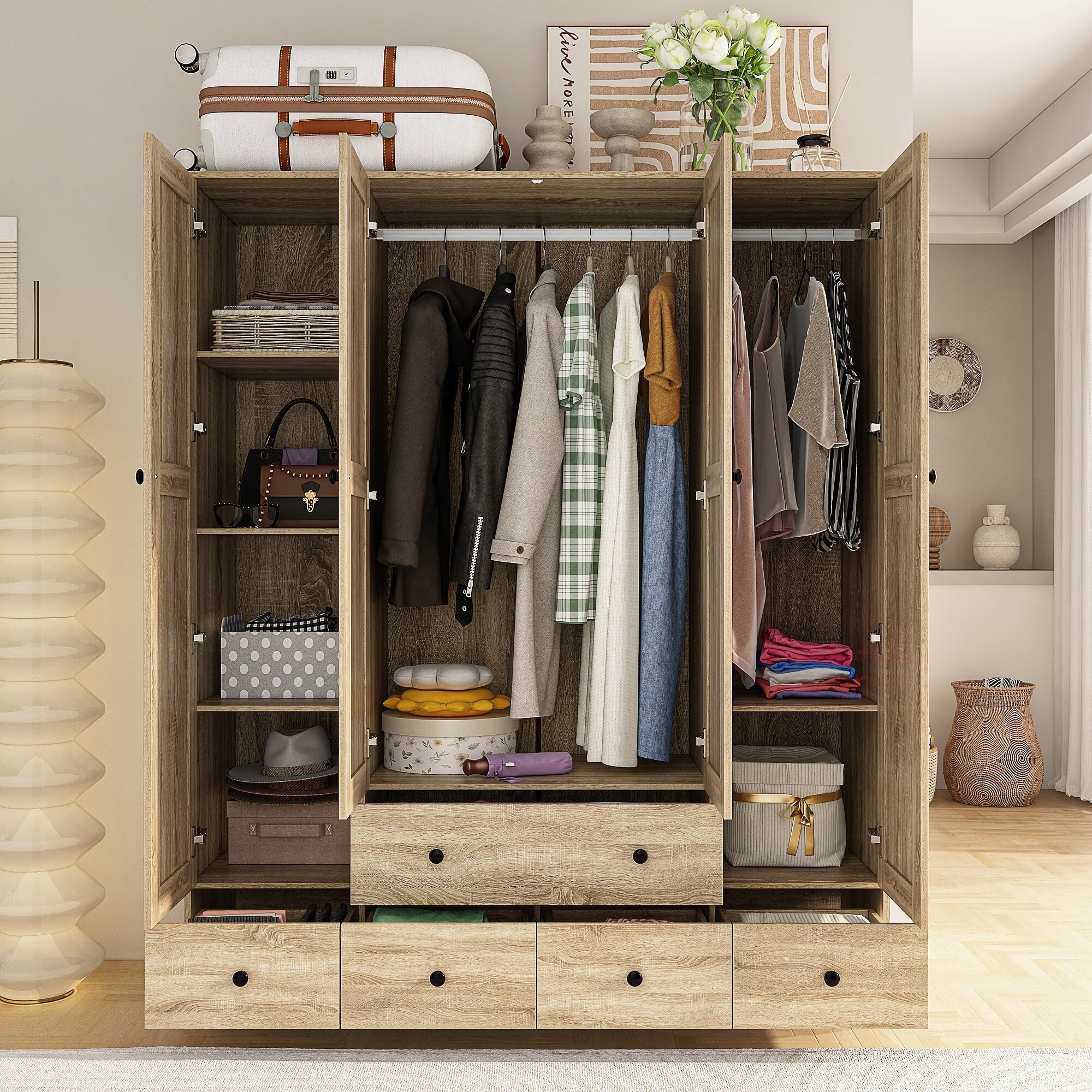 Freestanding Wardrobe Cabinet 59"W White T442184