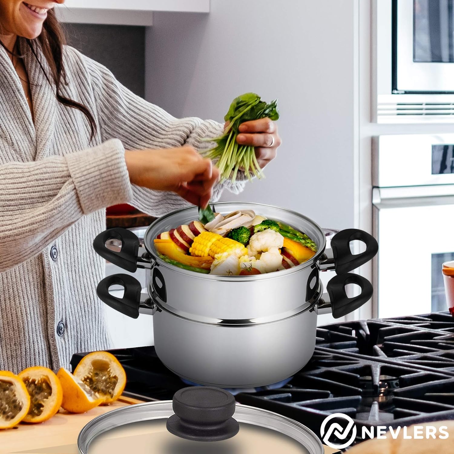 Stainless Steel 3 Quart Steamer Pot with 2 Quart Insert and Vented Lid Z712773