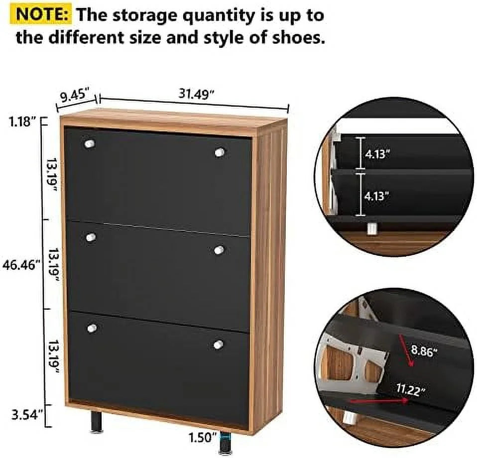 3 Drawer Shoe Cabinet Freestanding Shoe Rack with Flip Door for Entryway Hallway Bedroom J18964