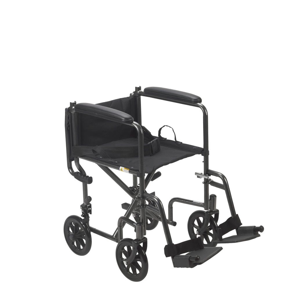 Lightweight Steel Transport Wheelchair, Fixed Full Arms, 19" Seat Q778967