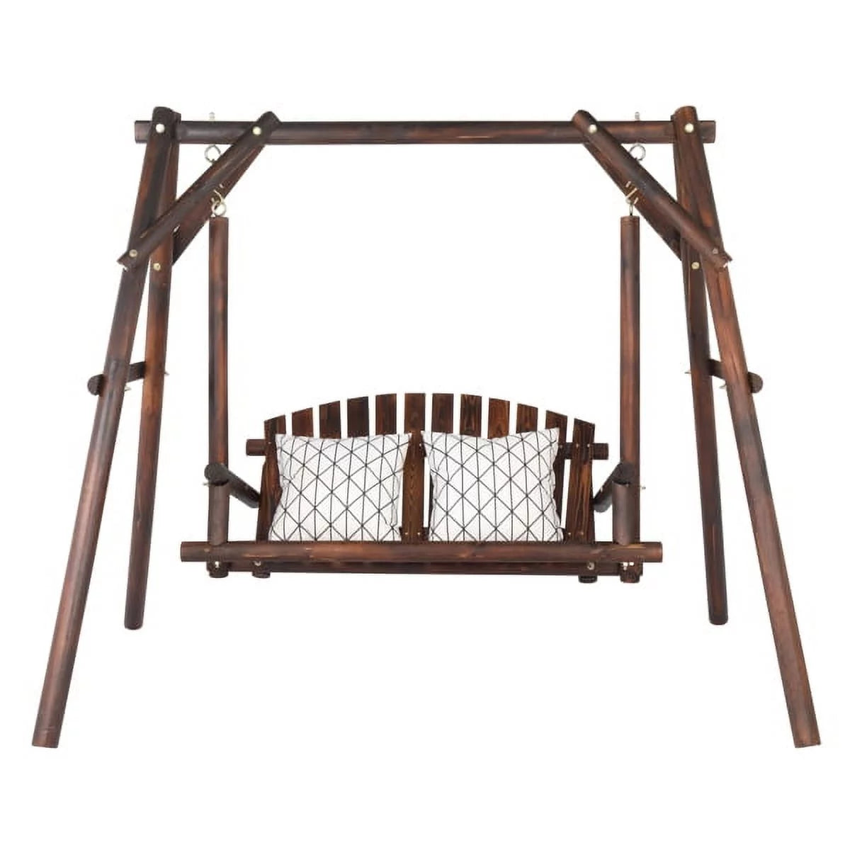 Hardwood Patio Swing with Stand for 2 Person, Carbonized L558