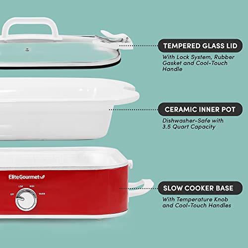 3.5Qt Casserole Slow Cooker with Locking Lid and Adjustable Temperature Q97249