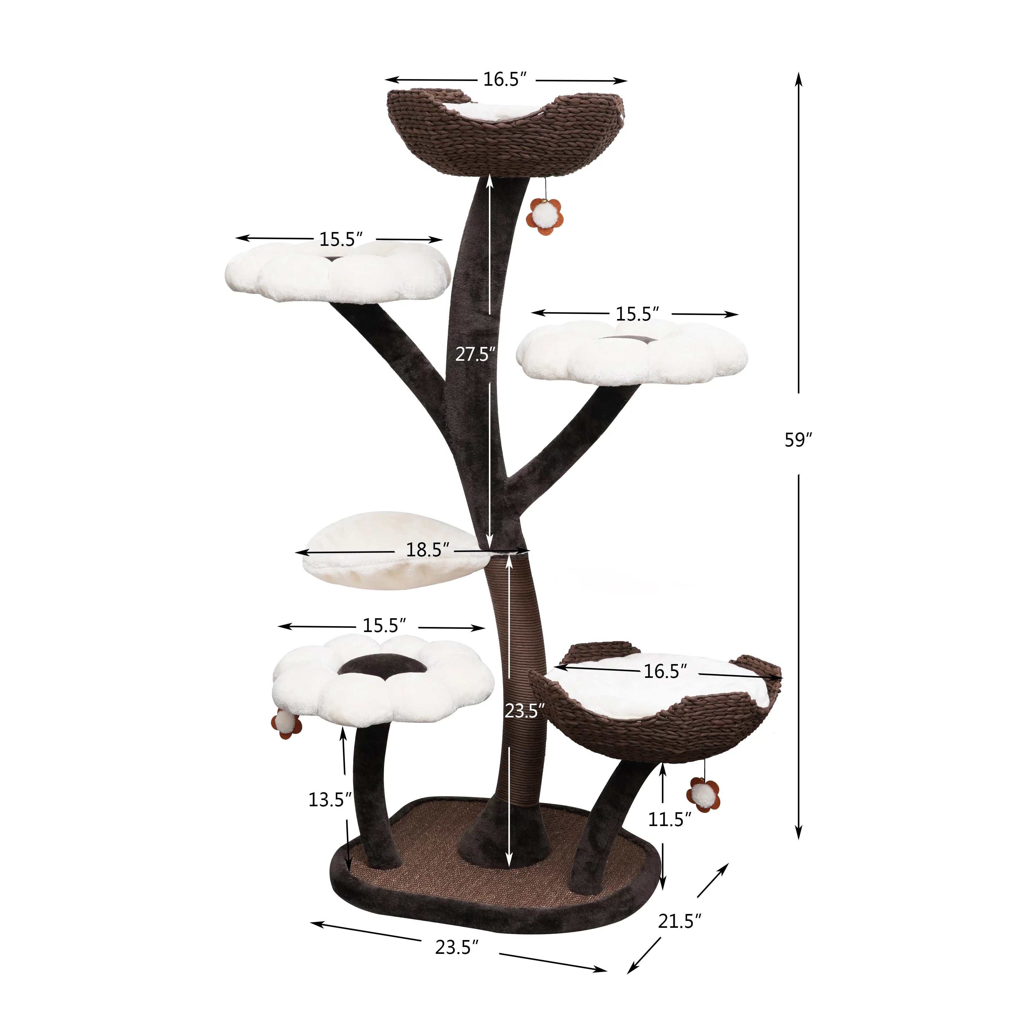 Natural Blossom Woven Tree Branches 6-Level Cat Tower with Hammock and Padded Perches L605