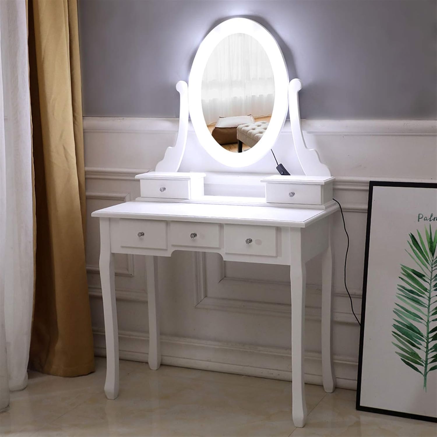 Lighted Makeup Vanity Set with Rotating Mirror and Stool X957