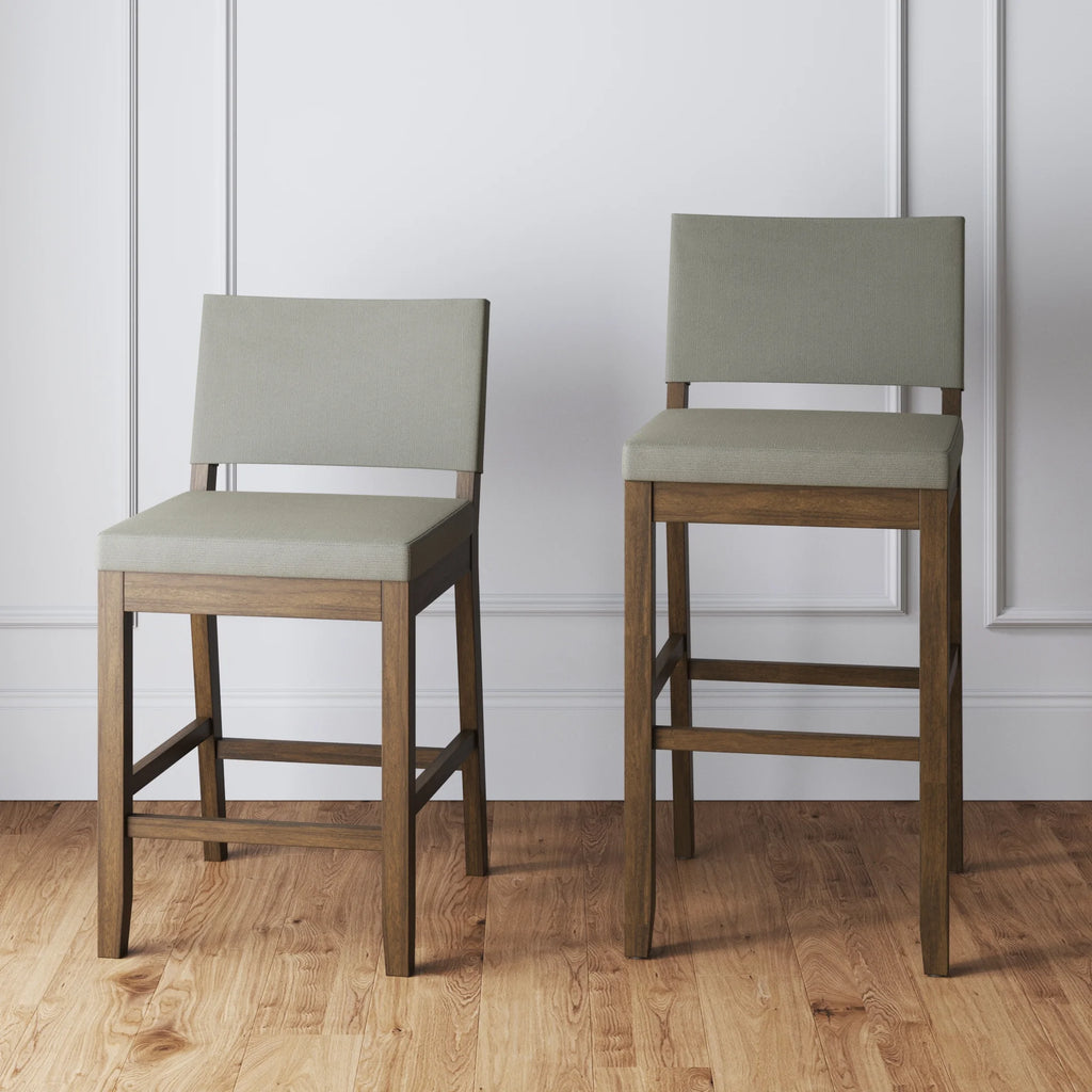 Modern Upholstered Bar Stool with Back and Solid Wood Legs Q706695