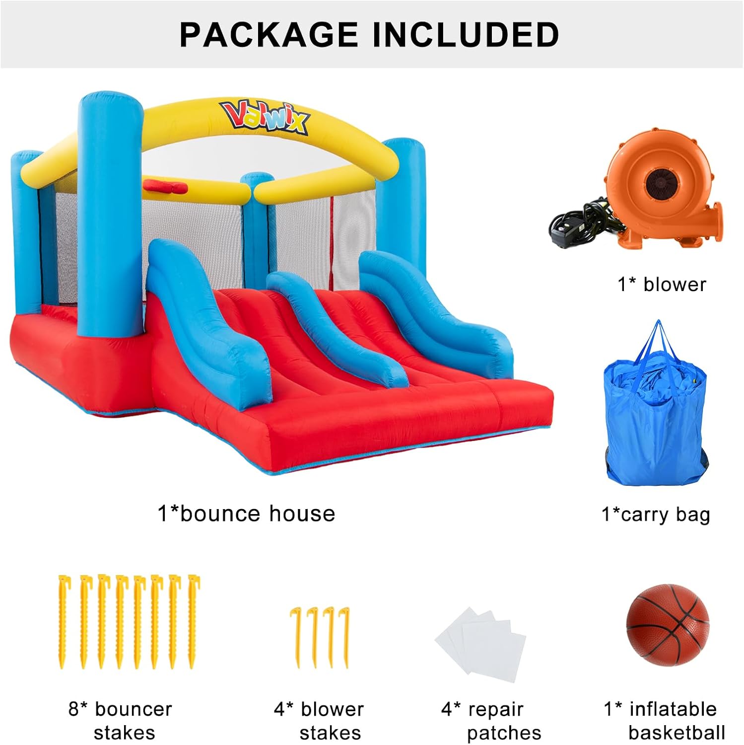 Inflatable Bounce House with Blower for Kids, Indoor Outdoor Bouncy Castle with Double Slide D81783
