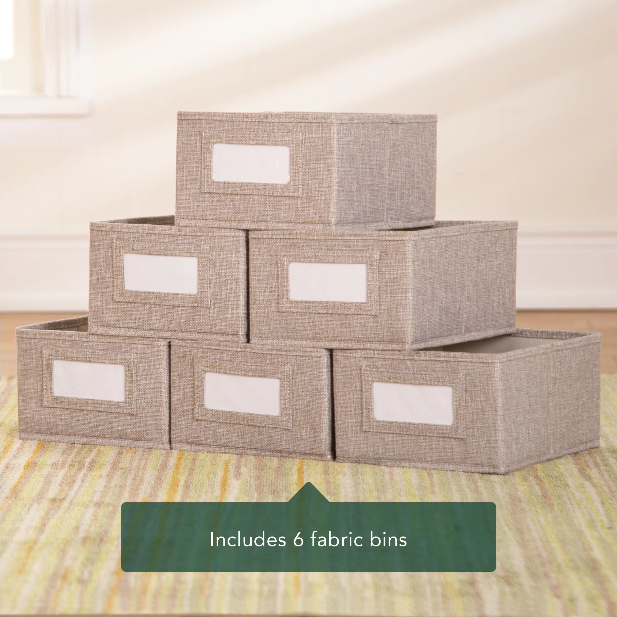 Book and Bin Browser with 6 Fabric Storage Bins I659