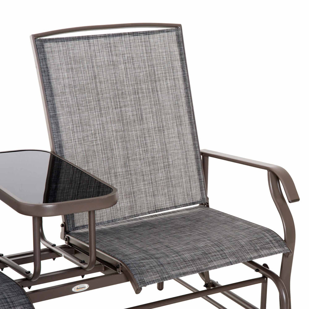 Outdoor Glider Bench with Center Table, Metal Frame Patio Loveseat Q793223