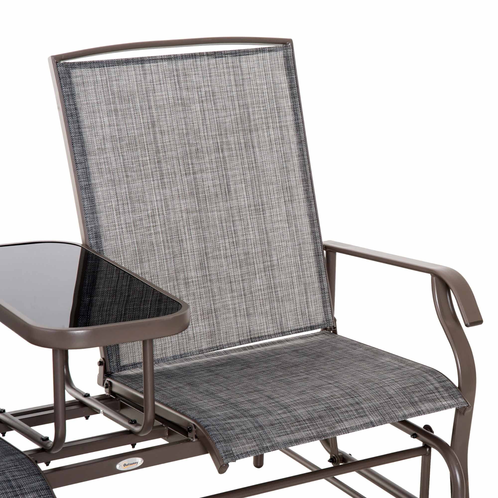 Outdoor Glider Bench with Center Table, Metal Frame Patio Loveseat Q793223