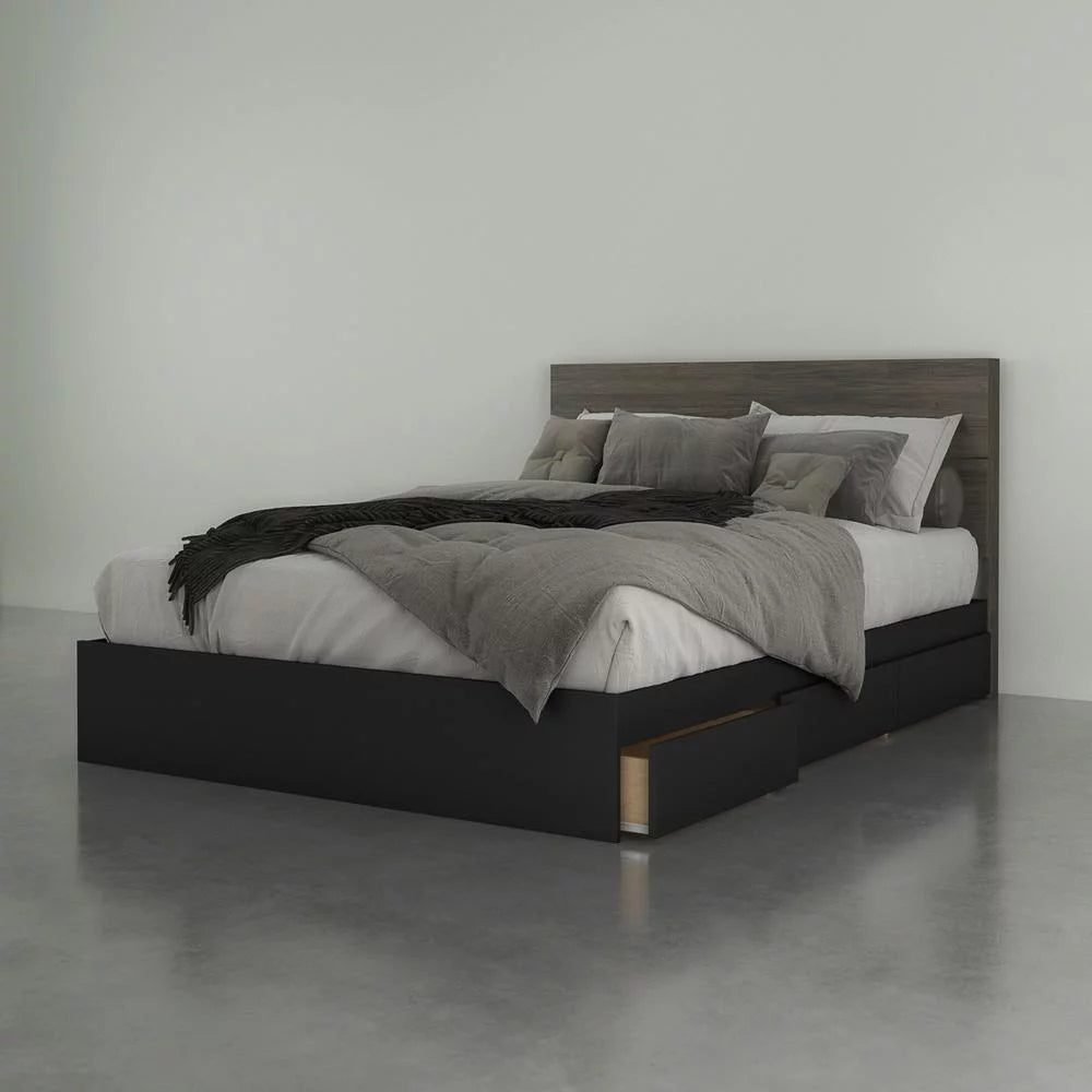 Queen Size Bedroom Set, Bark Grey and Black L93475