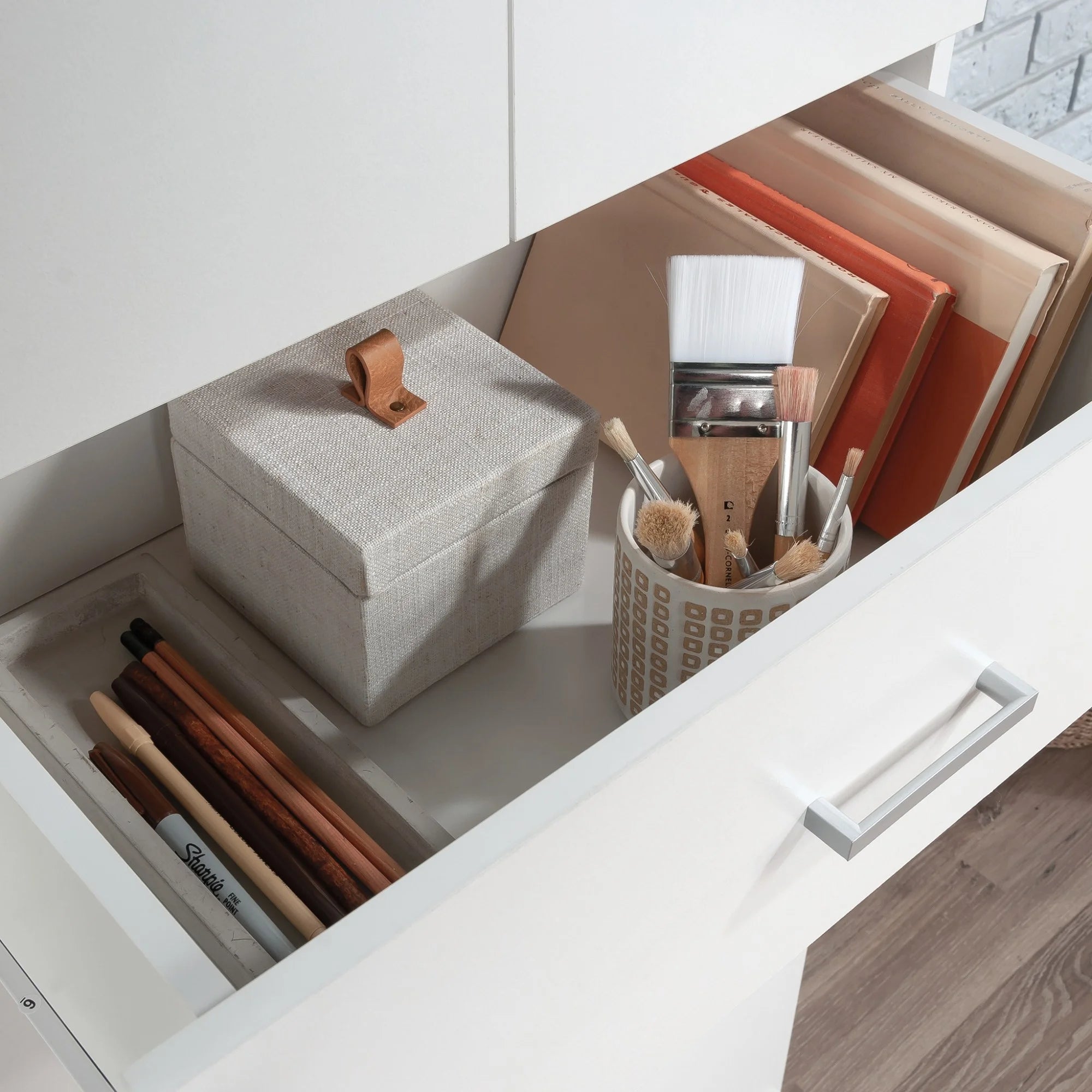 White Engineered Wood Storage Cabinet P848006