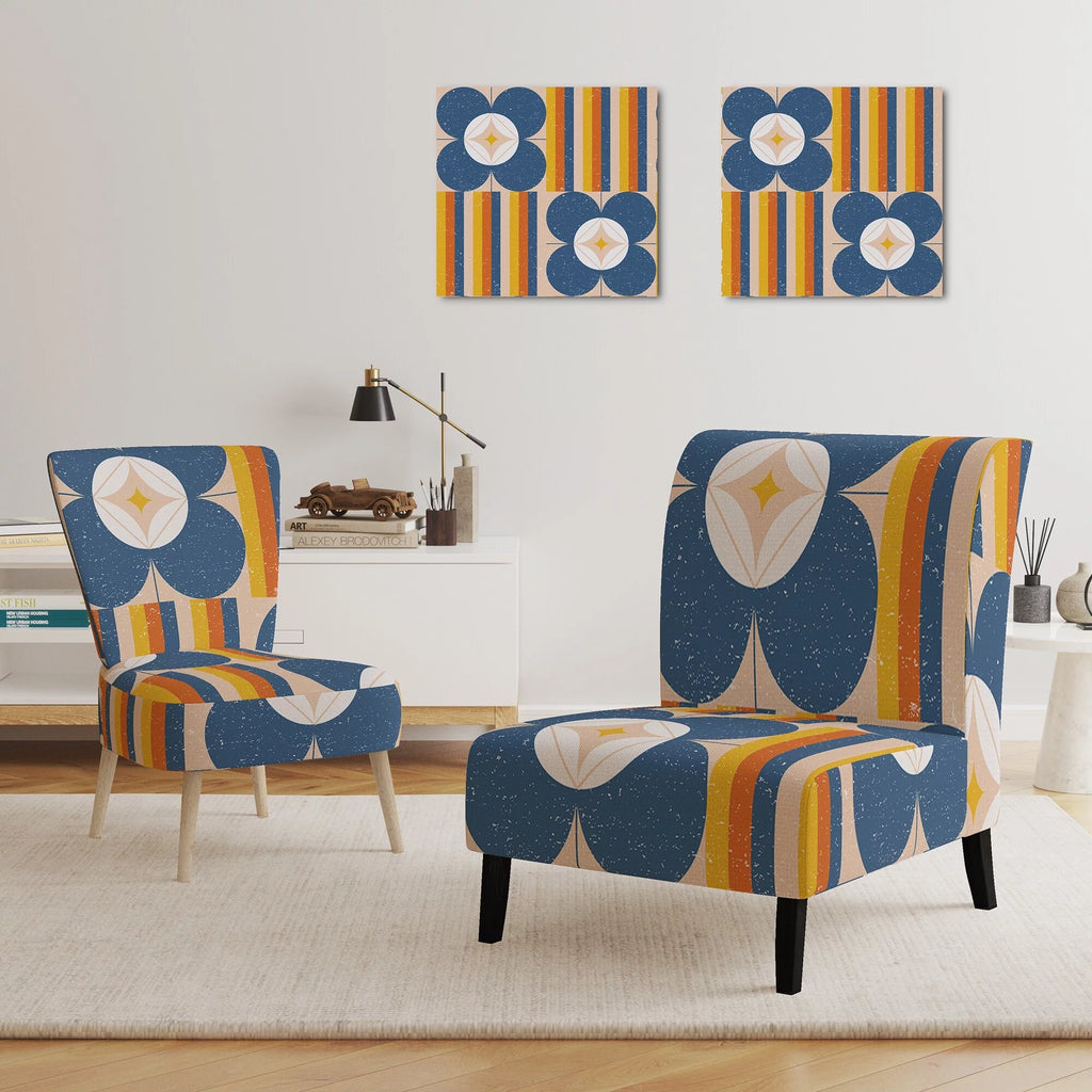 Retro Floral Upholstered Mid-Century Accent Chair S735