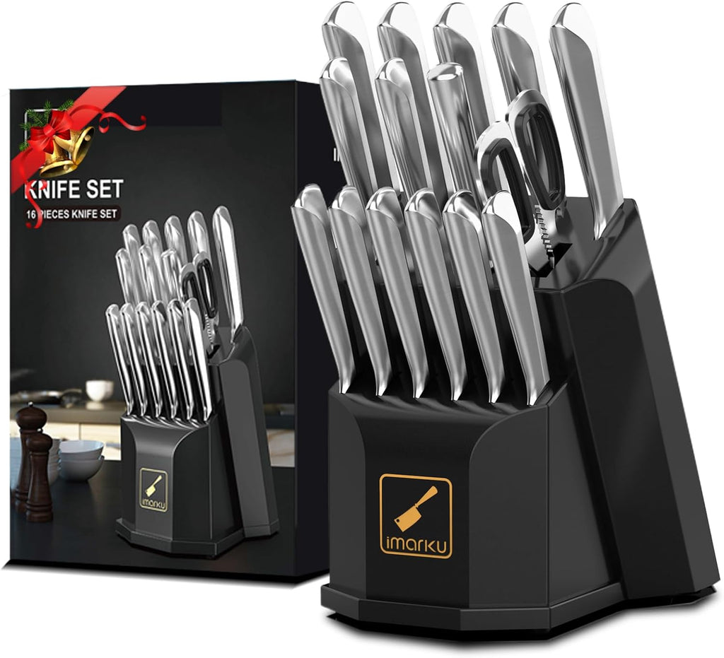 Knife Set with Block, 16 Pcs Stainless Steel, Dishwasher Safe X671333