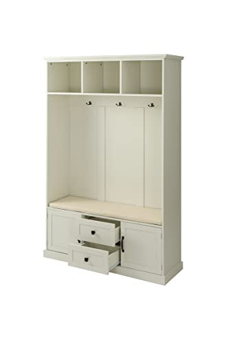 Hall Tree Coat Rack with 3 Hooks and Storage Bench, Beige N2567