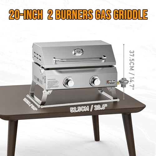 Flat Top Gas Griddle, 2-Burner Tabletop Propane Grill, Portable Outdoor Cooking N1446