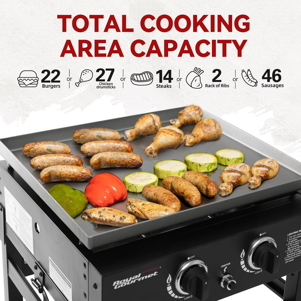 2-Burner Propane Gas Griddle, 23-Inch Flat Top BBQ Grill, Outdoor Cooking Station W24592