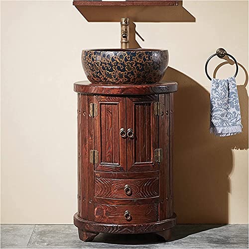 Freestanding Pedestal Sink with Vanity Cabinet, Retro Bathroom Basin Set D565540