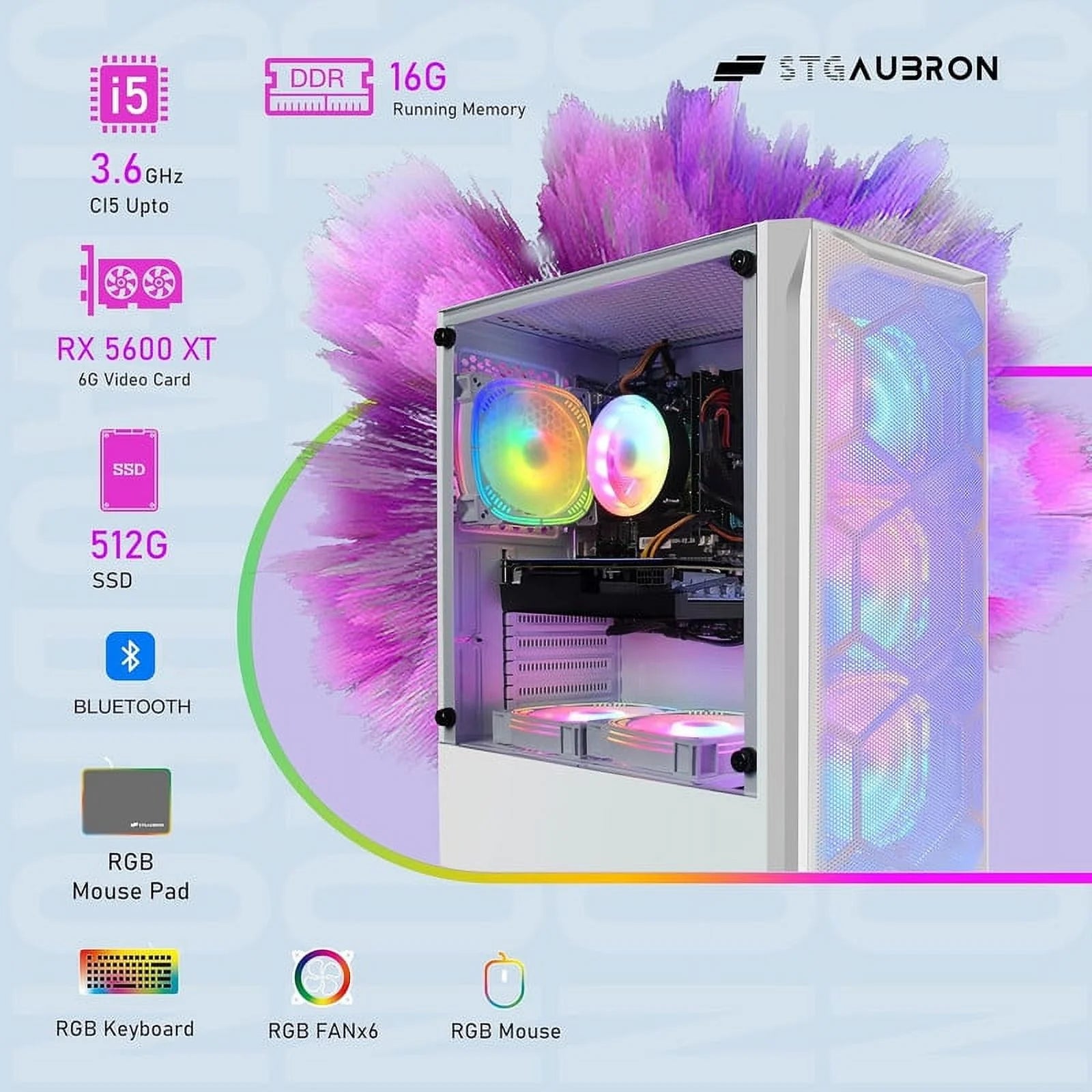 Gaming Desktop PC, Intel Core i5, 16GB RAM, 512GB SSD, Radeon RX 5600 XT Y750