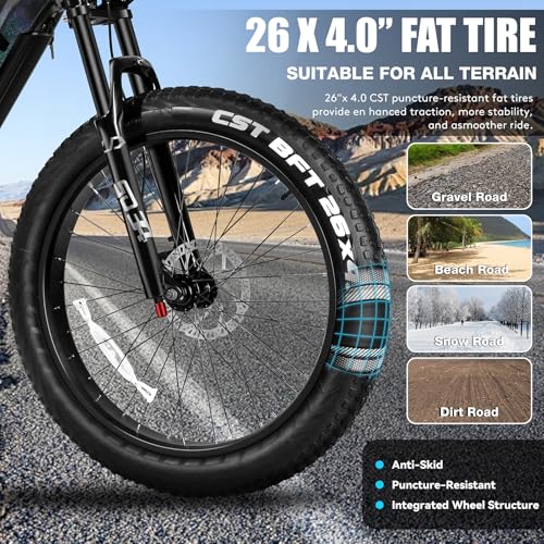 Electric Bike for Adults Fat Tire 52V 20AH Removable Battery 26 Inch Full Suspension S9895