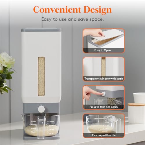 Rice Dispenser 25 Lbs with Measuring Cup, Moisture Proof Storage Container R94727