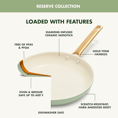 Hard Anodized Ceramic Nonstick 10 Piece Cookware Set, Gold Handle, Dishwasher Safe, Oven Safe W6982