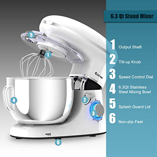 Stand Mixer, 660W Electric Kitchen Mixer with 6-Speed Control, 6.3-Quart Stainless Steel Bowl I76860
