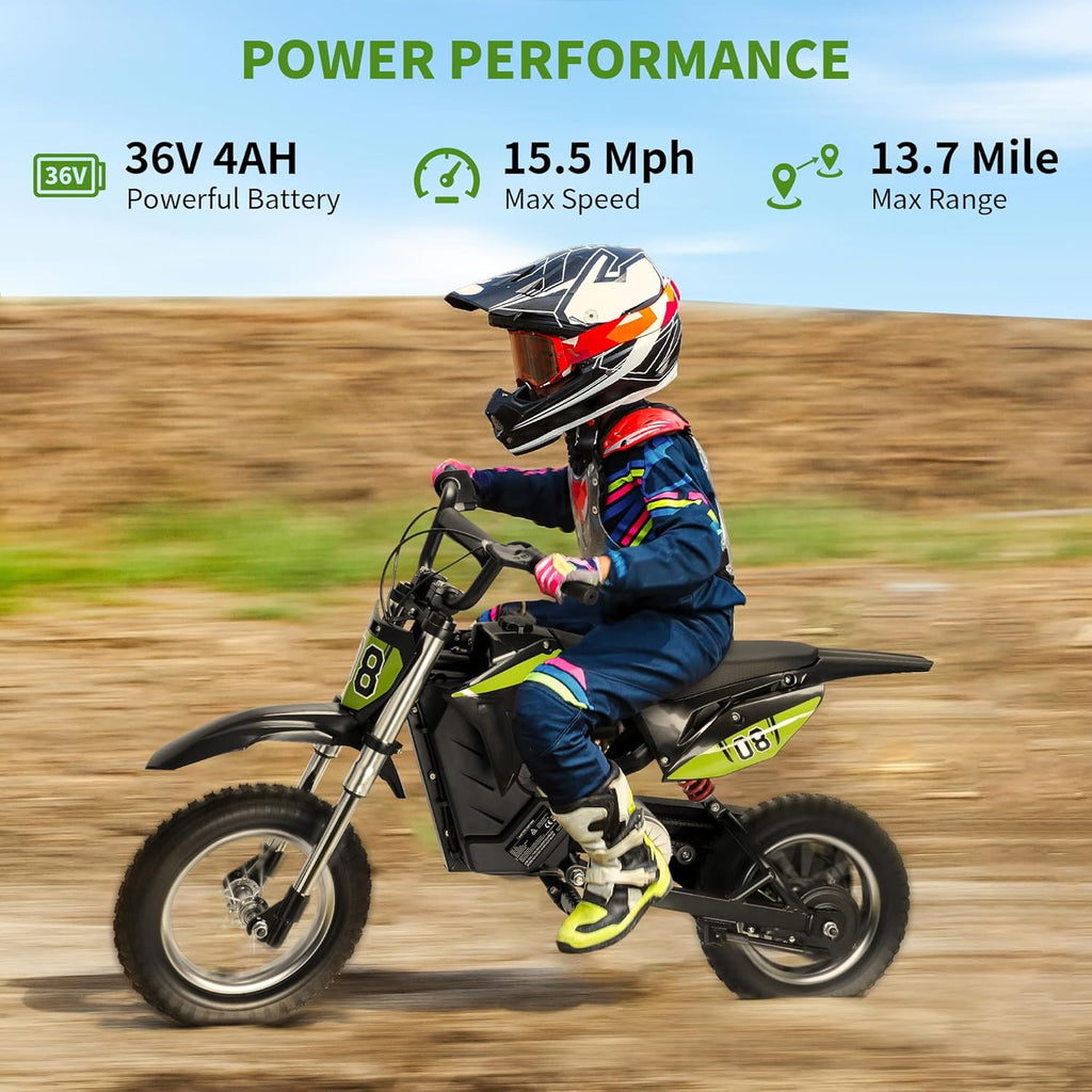 Kids Electric Dirt Bike, 3-Speed Ride-On Motorcycle for Ages 5-10 U8539