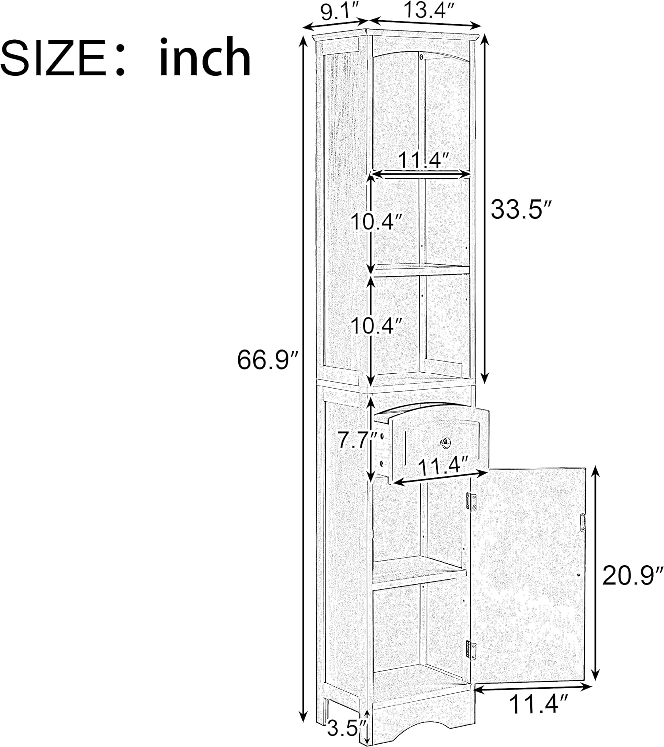 Narrow Freestanding Bathroom Storage Cabinet with 3-Tier Shelf and Drawer O805