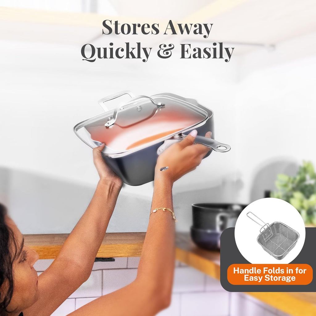 Nonstick Square Deep Frying Pan with Lid, Basket & Steamer Tray R104973