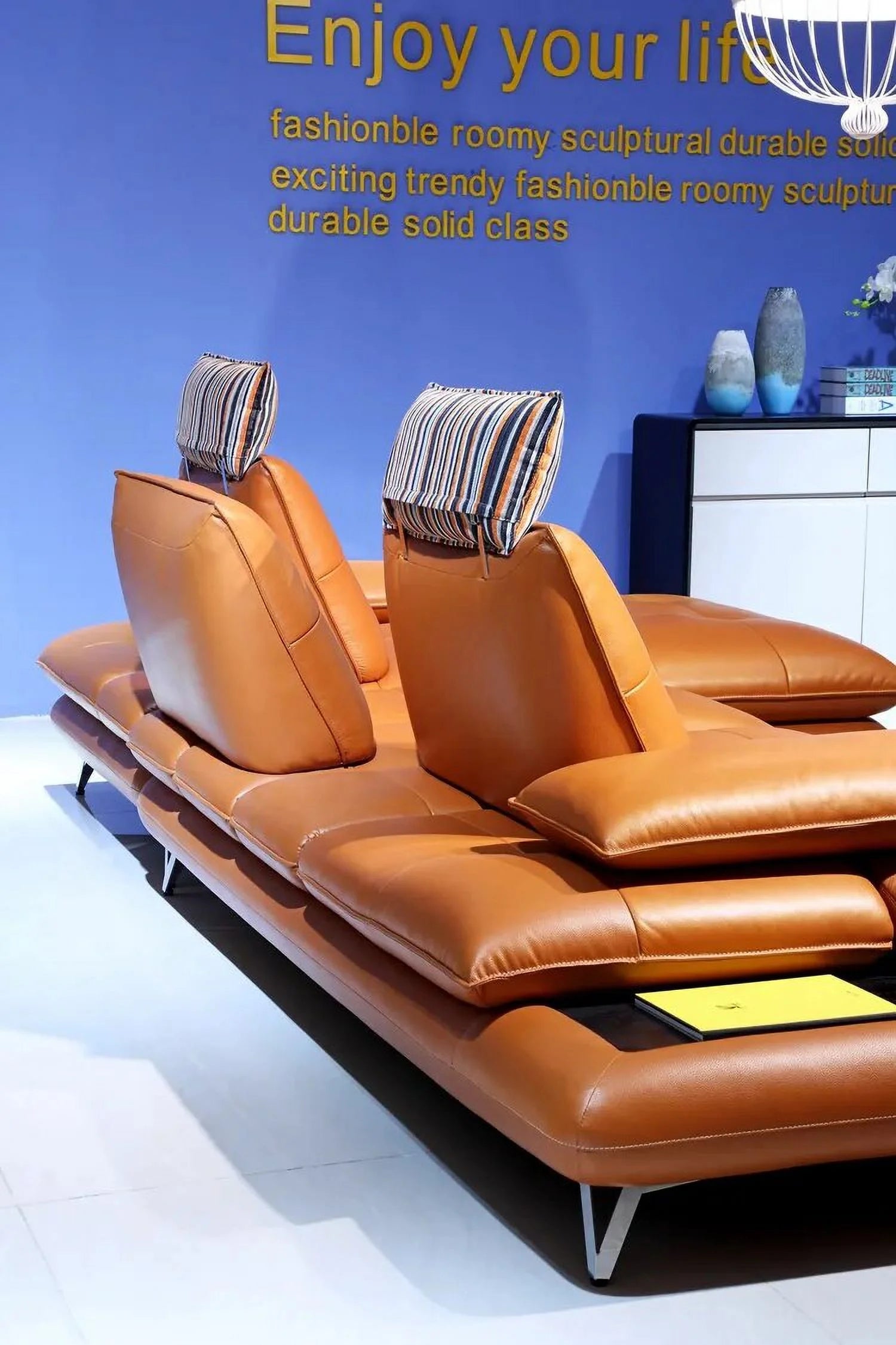 Genuine Leather Corner Sofa Set with Recliner B9711