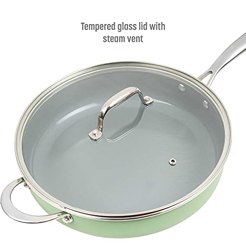Ceramic Nonstick Deep Saute Pan with Lid, 4-Quart, Green Z851549