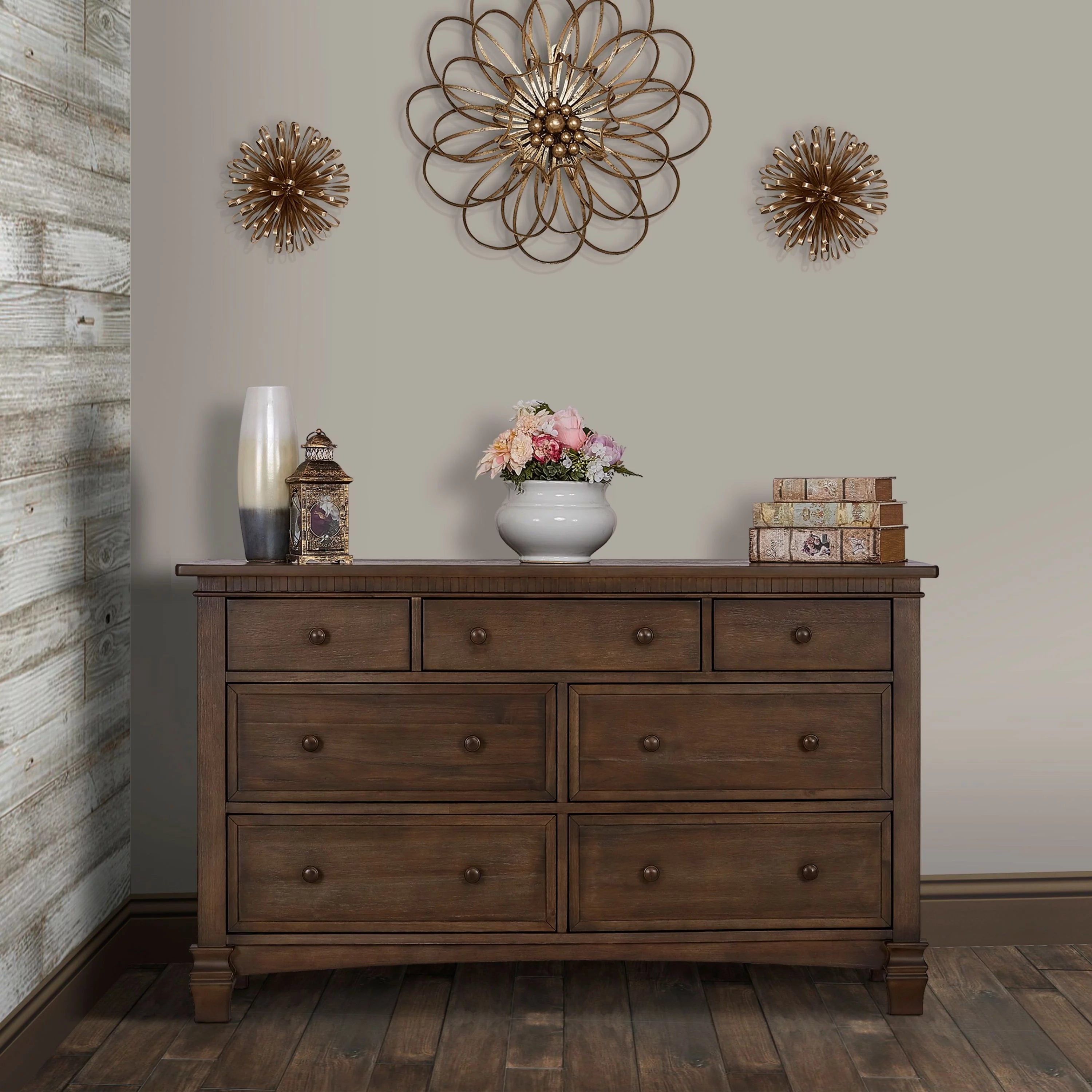 Antique Brown Double Dresser, 7 Drawers E338