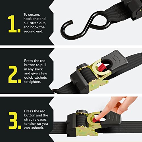 Retractable Ratchet Straps 2 Pack, 1 inch x 10 feet, Heavy Duty Tie Downs for Trailers, Vehicles, Boat A354