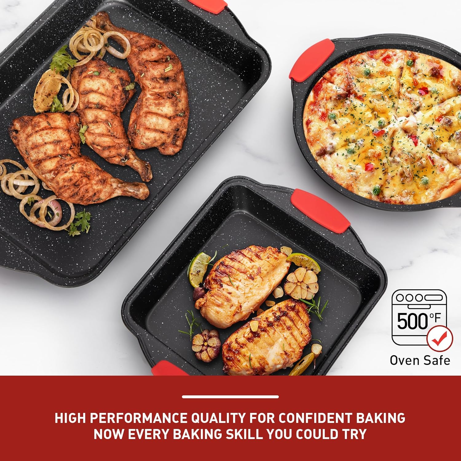 Nonstick Carbon Steel Baking Pans Set, 18-Piece Stackable Bakeware Y198