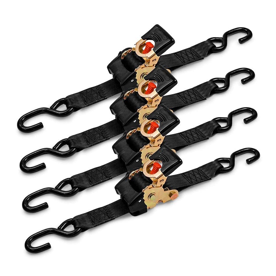 Retractable Ratchet Straps 2 Pack, 1 inch x 10 feet, Heavy Duty Tie Downs for Trailers, Vehicles, Boat A354